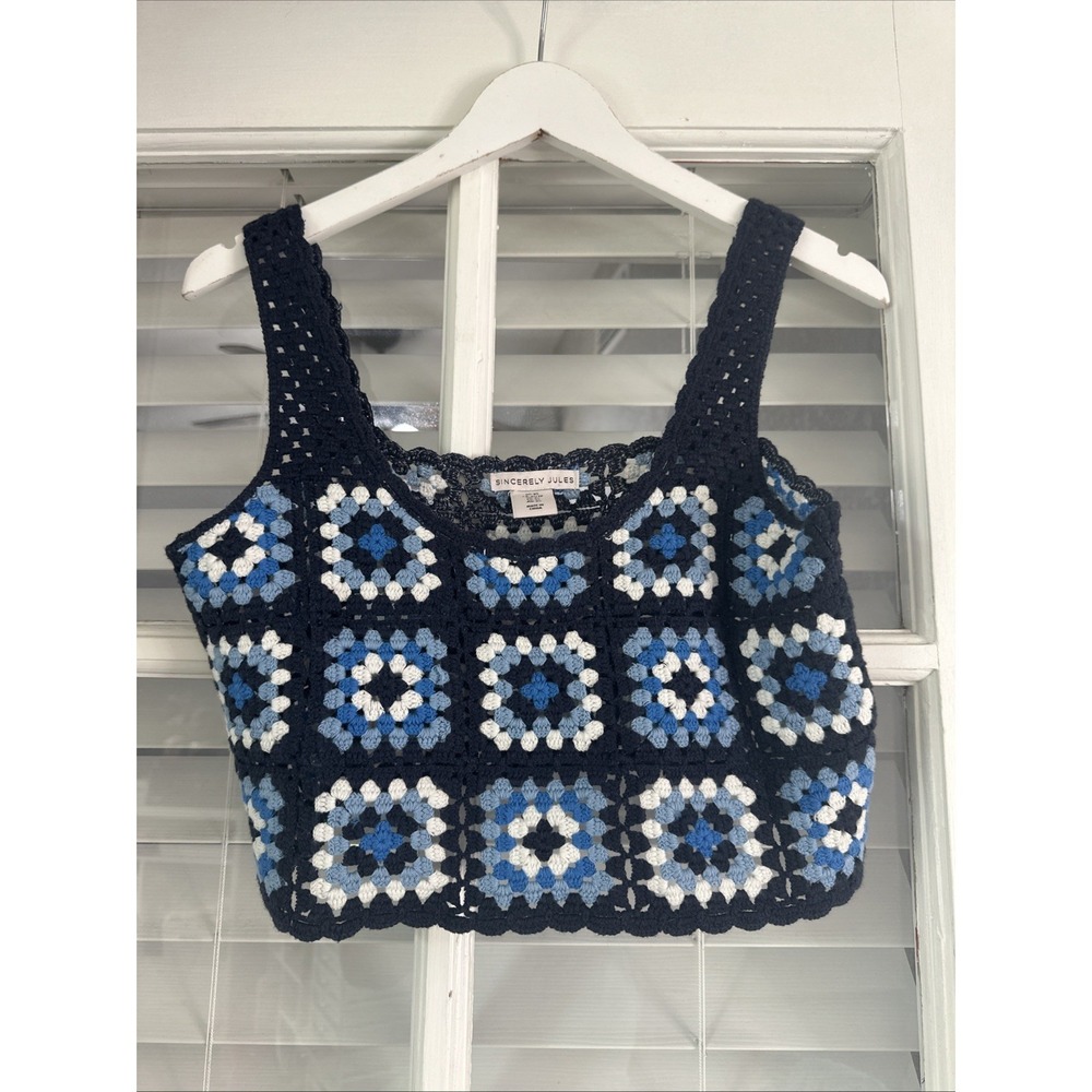 Sincerely Jules Crochet Crop Top Women X-Small Boho Granny Square Beach Festival